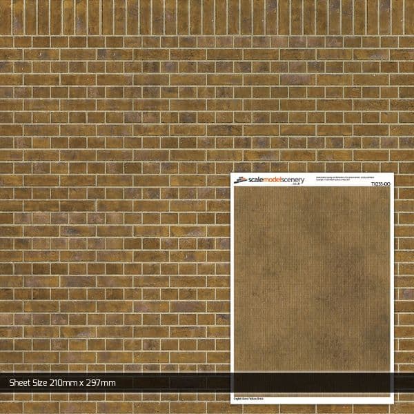 Scale Model Scenery TX255-OO English Bond Yellow Brick Texture Paper (Pack of 5) - OO/4mm/1:76 - Chester Model Centre