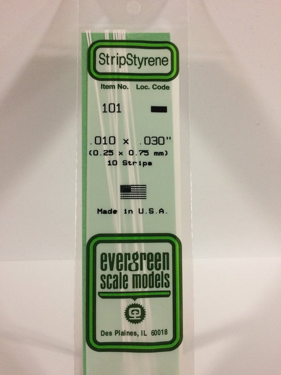 Evergreen 101 - 0.25 x 0.75mm Strips - Chester Model Centre