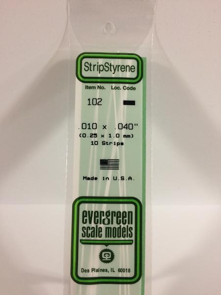 Evergreen 102 - 0.25 x 1.0mm Strips - Chester Model Centre