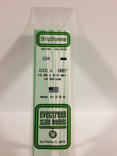 Evergreen 104 - 0.25 x 2.0mm Strips - Chester Model Centre