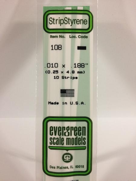 Evergreen 108 - 0.25 x 4.8mm Strips - Chester Model Centre