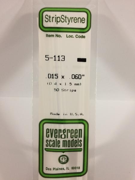 Evergreen 113 - 0.38 x 1.5mm Strips - Chester Model Centre
