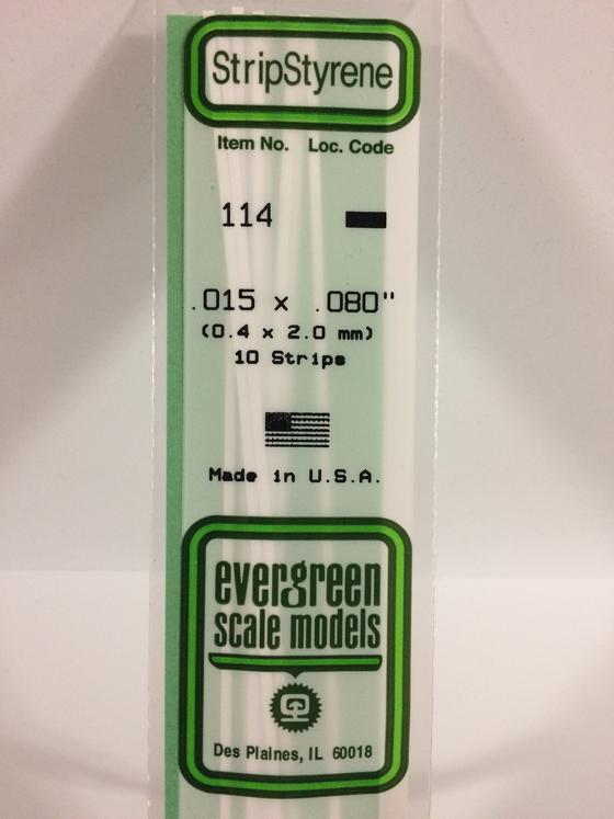 Evergreen 114 - 0.38 x 2.0mm Strips - Chester Model Centre