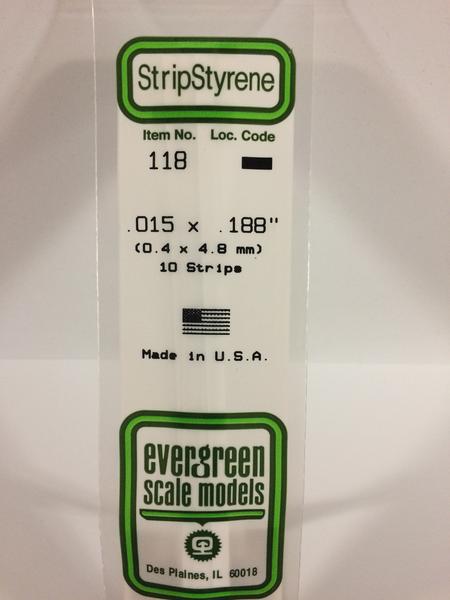 Evergreen 118 - 0.4 x 4.8mm Strips - Chester Model Centre