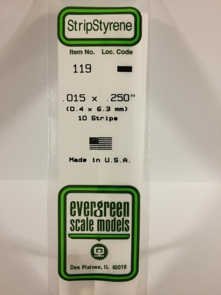 Evergreen 119 - 0.4 x 6.3mm Strips - Chester Model Centre