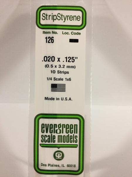Evergreen 126 - 0.5 x 3.2mm Strips - Chester Model Centre