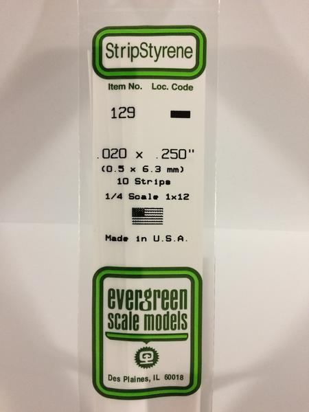 Evergreen 129 - 0.5 x 6.3mm Strips - Chester Model Centre