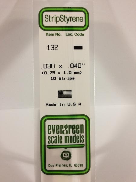 Evergreen 132 - 0.75 x 1.0mm Strips - Chester Model Centre