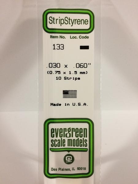 Evergreen 133 - 0.75 x 1.5mm Strips - Chester Model Centre