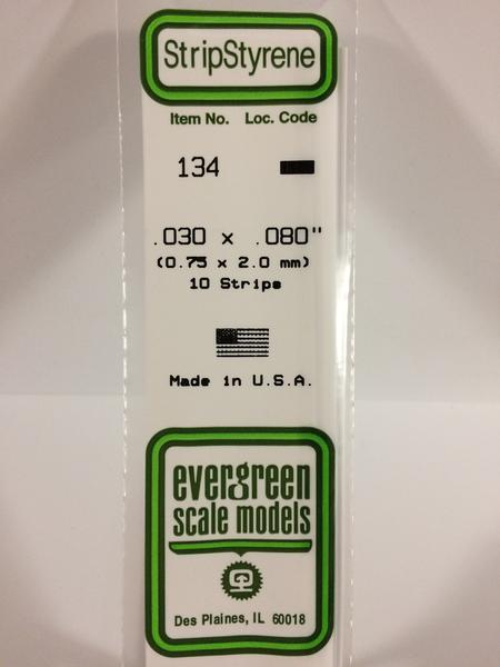 Evergreen 134 - 0.75 x 2.0mm Strips - Chester Model Centre