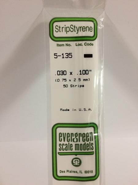 Evergreen 135 - 0.75 x 2.5mm Strips - Chester Model Centre