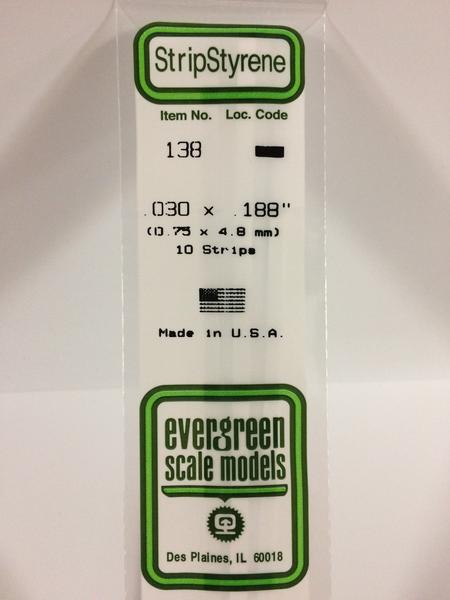 Evergreen 138 - 0.75 x 4.8mm Strips - Chester Model Centre