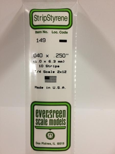 Evergreen 149 - 1.0 x 6.3mm Strips - Chester Model Centre