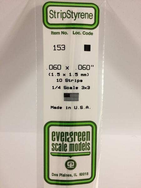 Evergreen 153 - 1.5 x 1.5mm Strips - Chester Model Centre