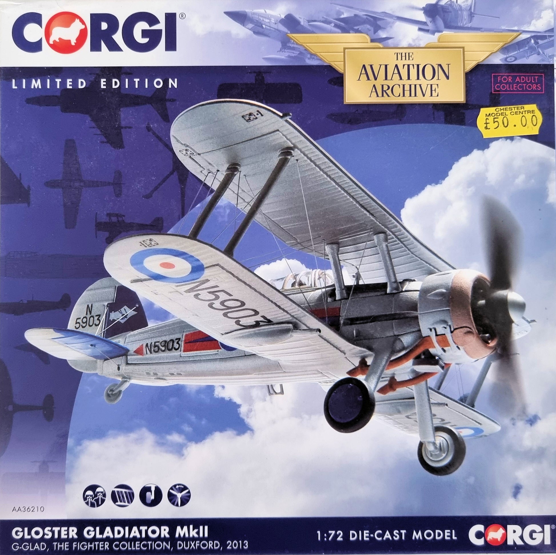 Corgi The Aviation Archive Limited Edition 1:72 AA36210 Gloster Gladiator Mk 11 - Chester Model Centre