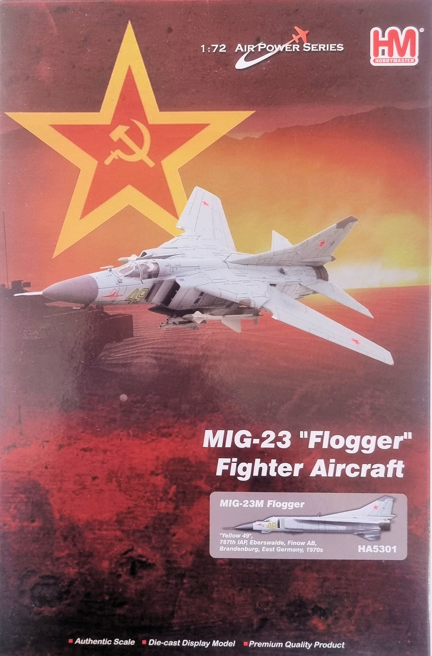 Hobbymaster HA5301 MIG-23 Flogger "Yellow 49", 787th IAP, Eberswalde, Finow AB, Brandenburg, East Germany 1970's - Chester Model Centre