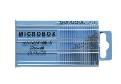 20PC HSS DRILL SET 0.3-1.6MM BLUE MICROBOX - Chester Model Centre